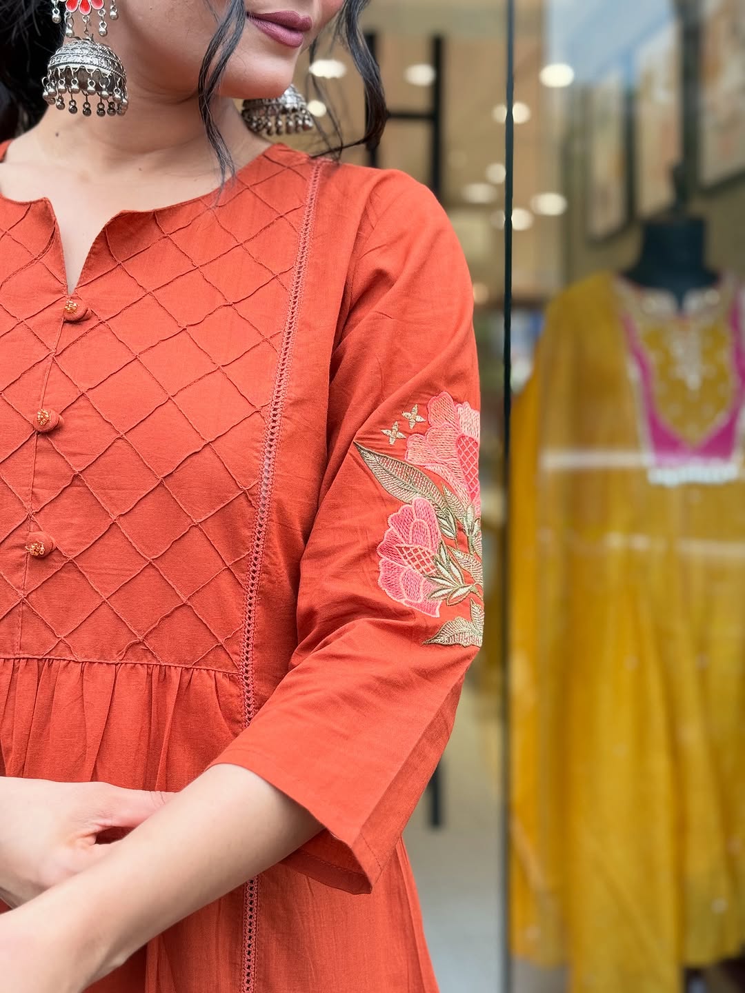 Orange Premium Mul Cotton Kurti Set