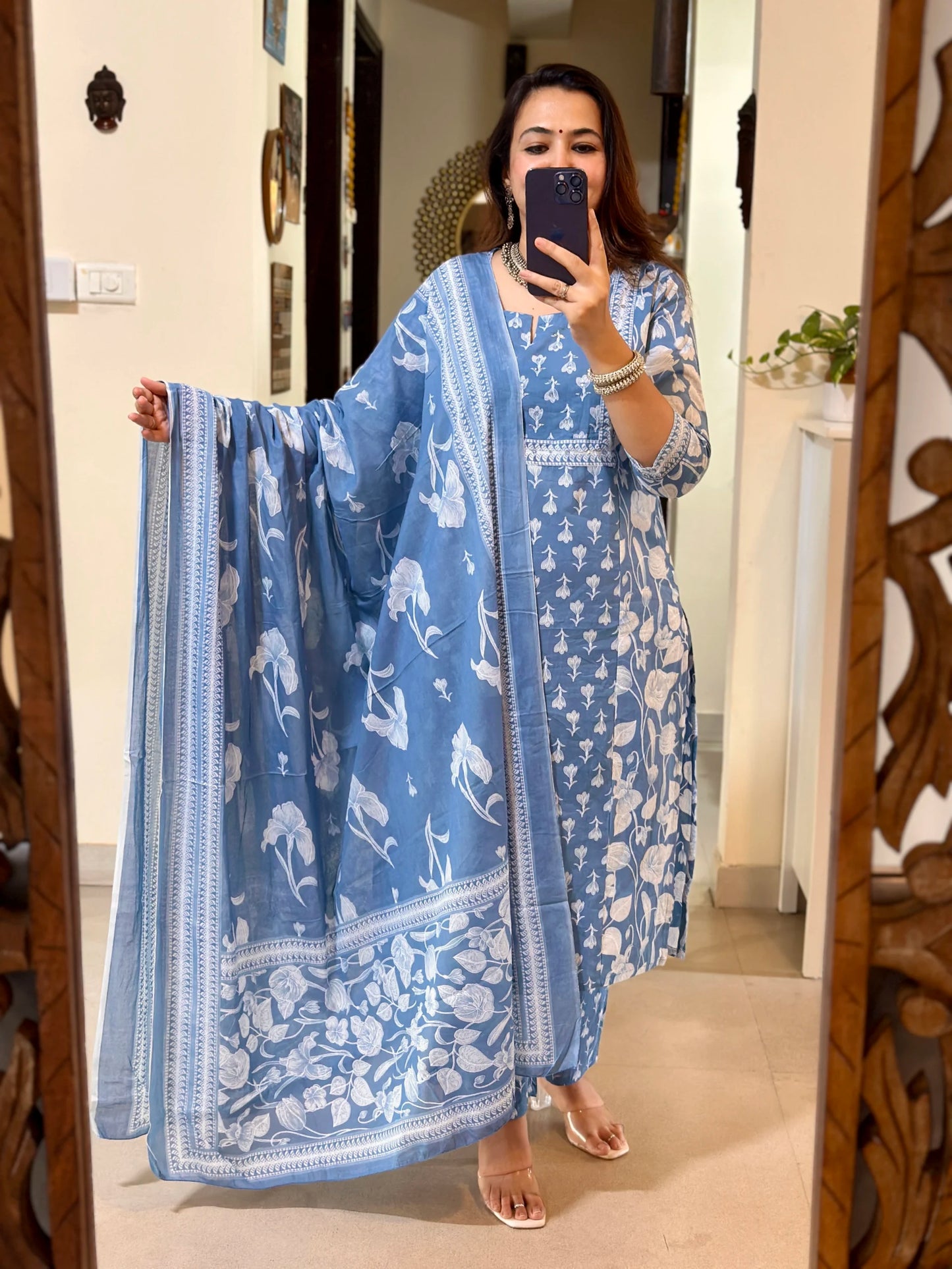 Biba Ice Blue Designer Azrak Cotton Suit