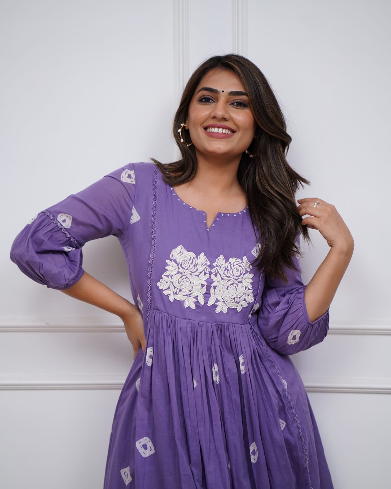 Biba Purple Cotton Flared Women Suit