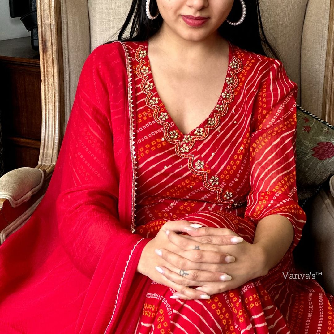 Biba Anarkali Kurta Set With Angrakha For Women (Red)
