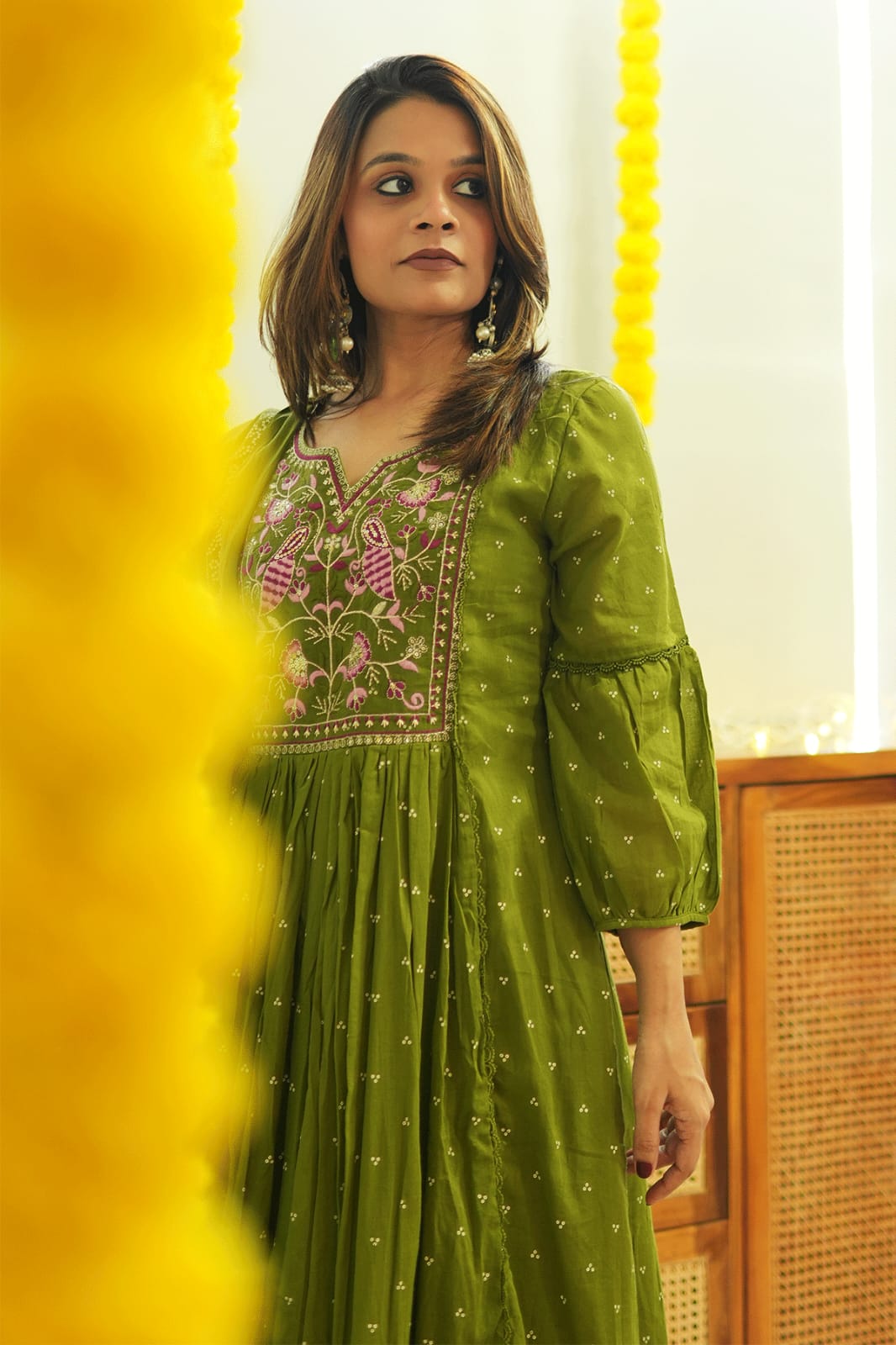 Biba Kurta Set With New Style For Women(Green)