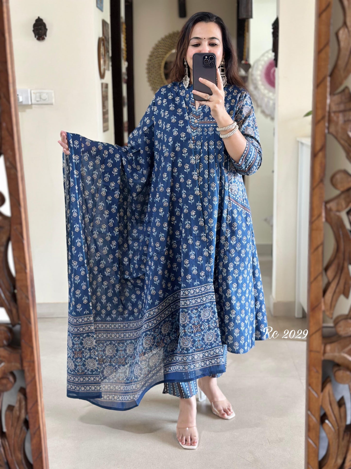 Biba Light Blue Anarkali Kurta Set With Dupatta Set For Women