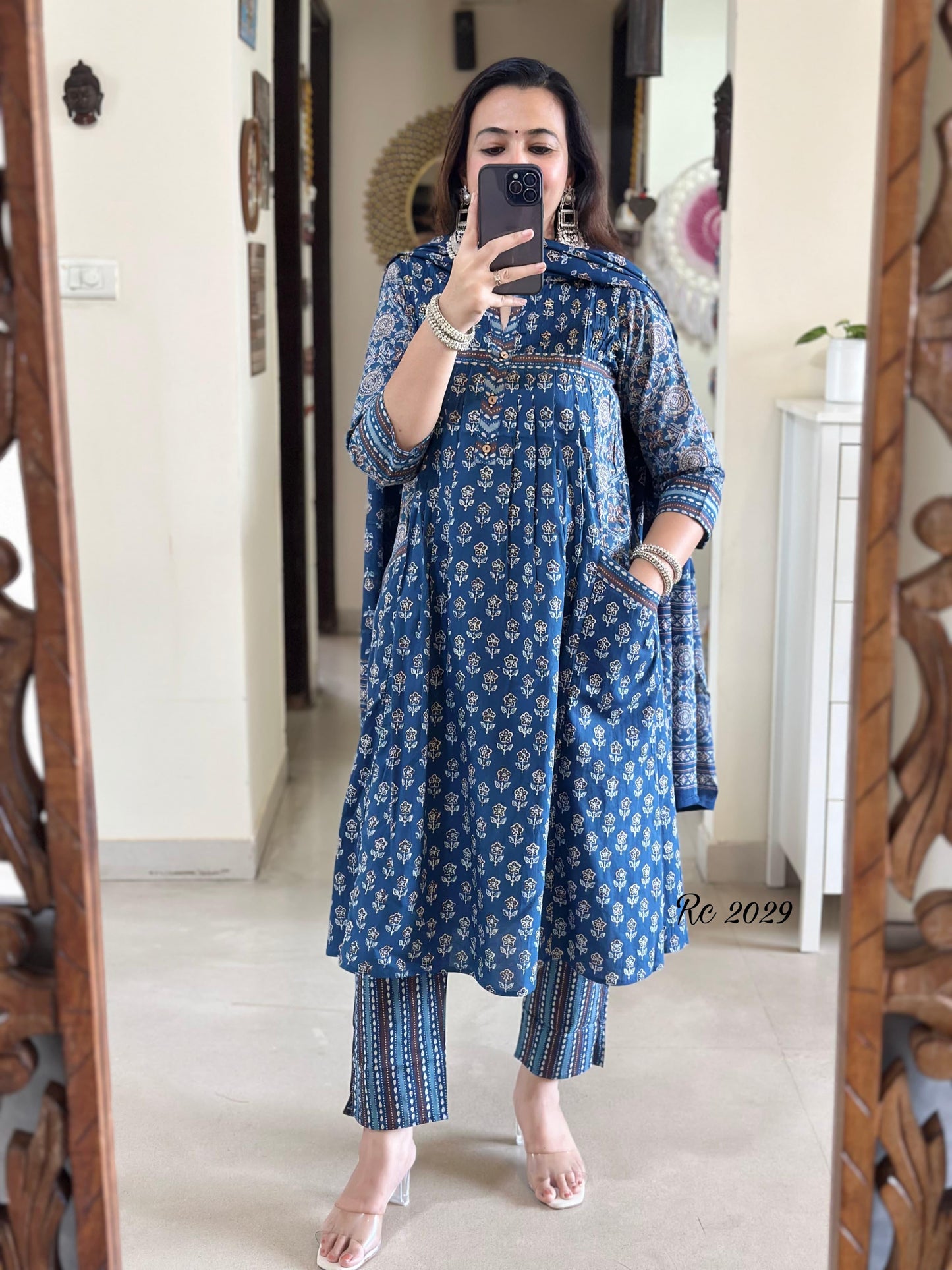 Biba Light Blue Anarkali Kurta Set With Dupatta Set For Women