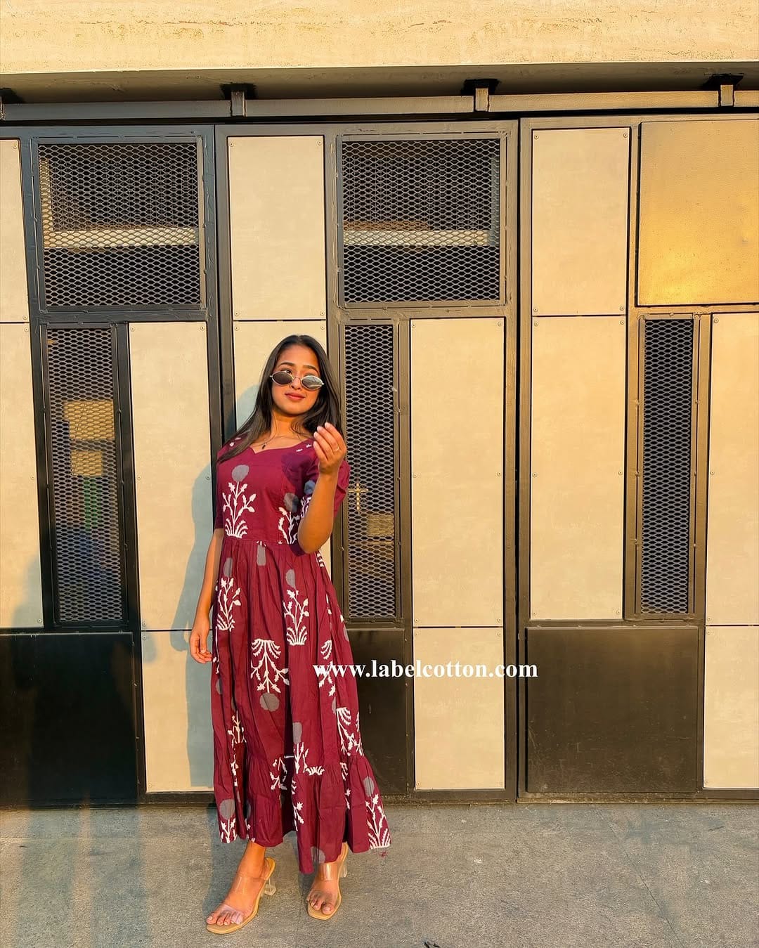 Biba Elegant Maroon Embroidered Maxi Dress