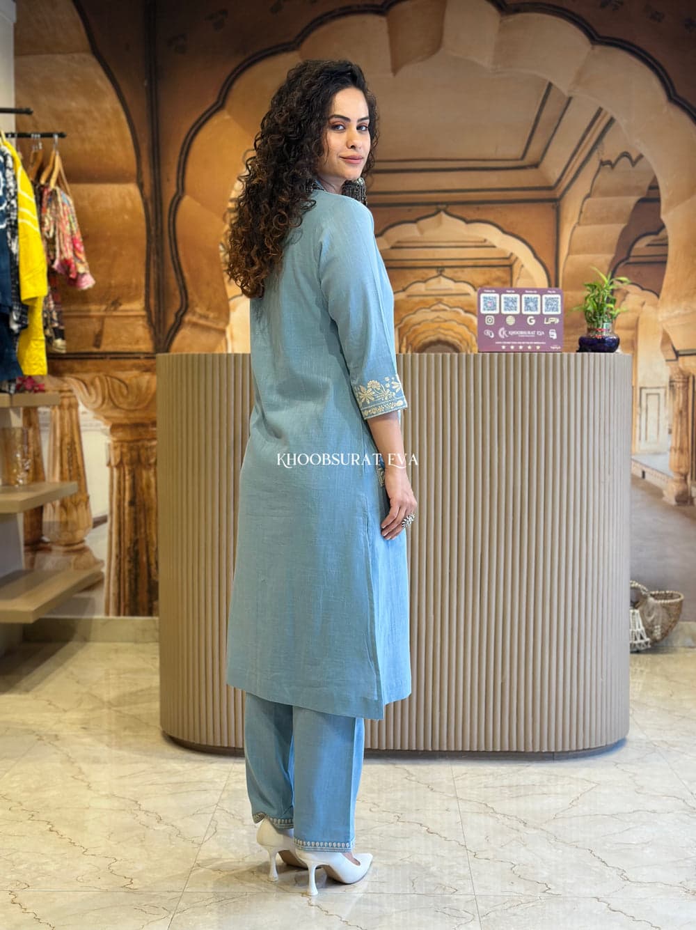 Biba Sky Blue Beautiful Cotton Slub with Both Sides Pocket