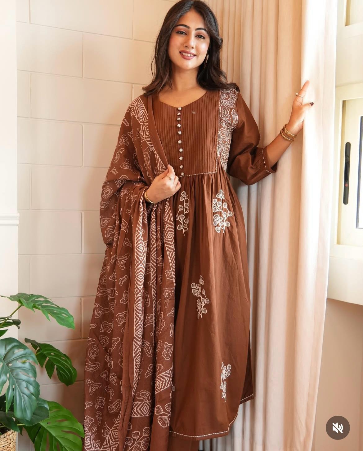 Biba Pure Cotton Printed Kurta Set with Dupatta For Woman