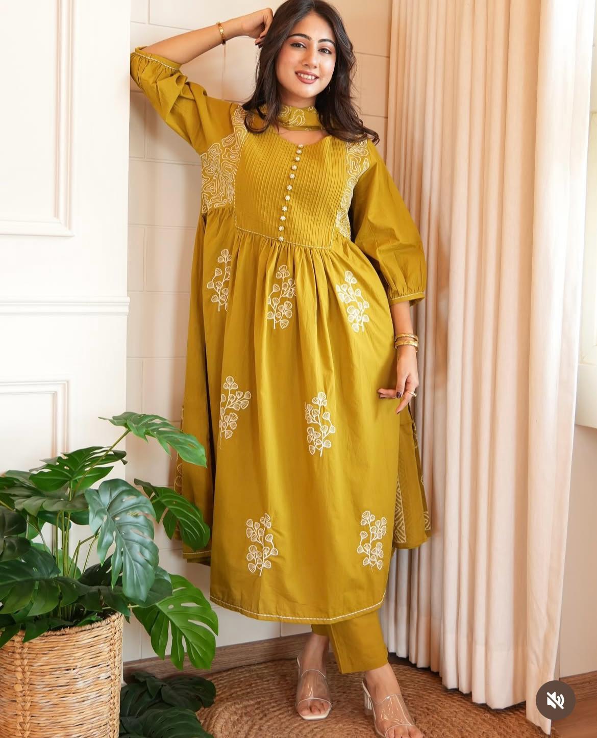 Biba Pure Cotton Printed Kurta Set with Dupatta For Woman
