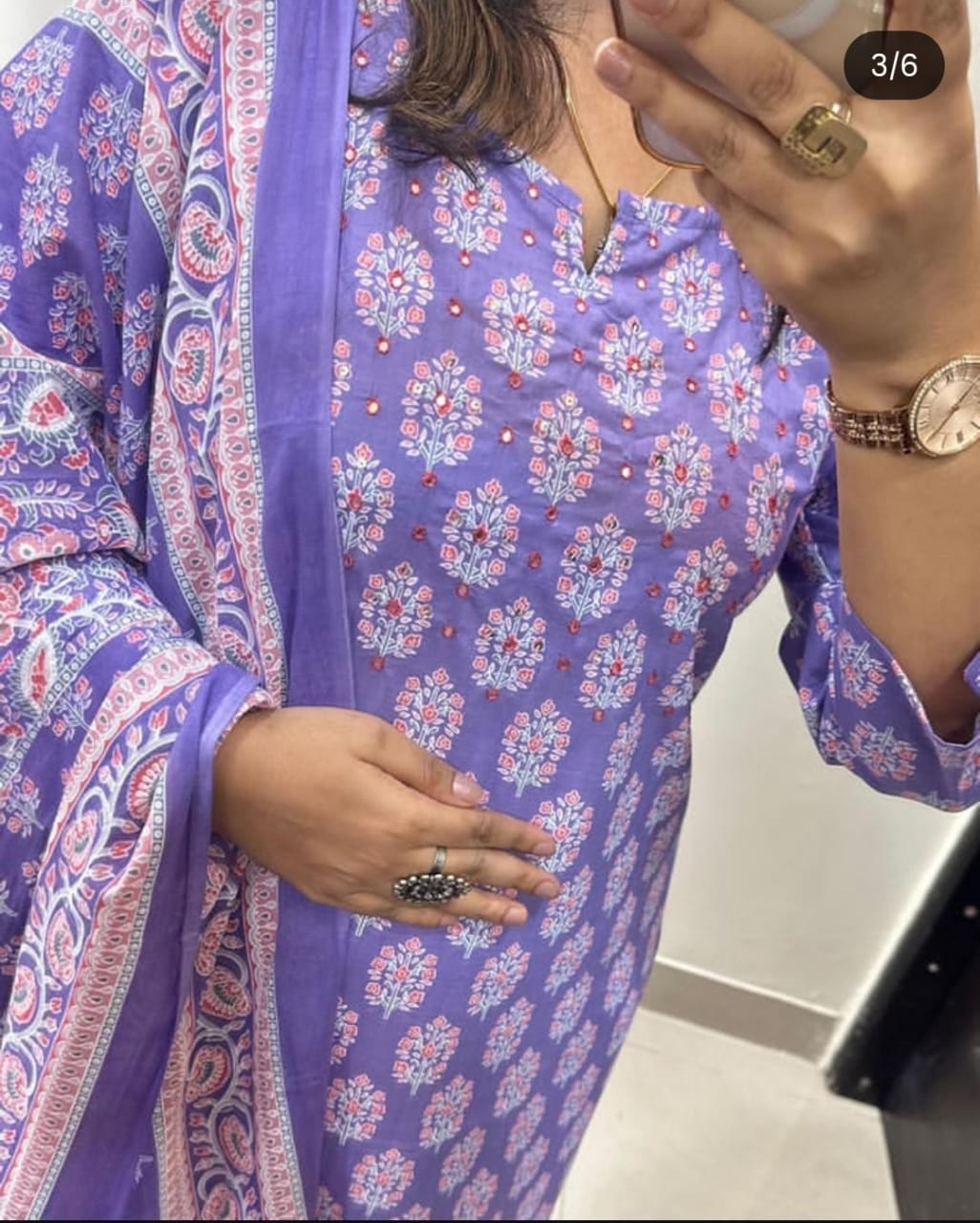 Biba Purple Floral Print Straight Kurta Set