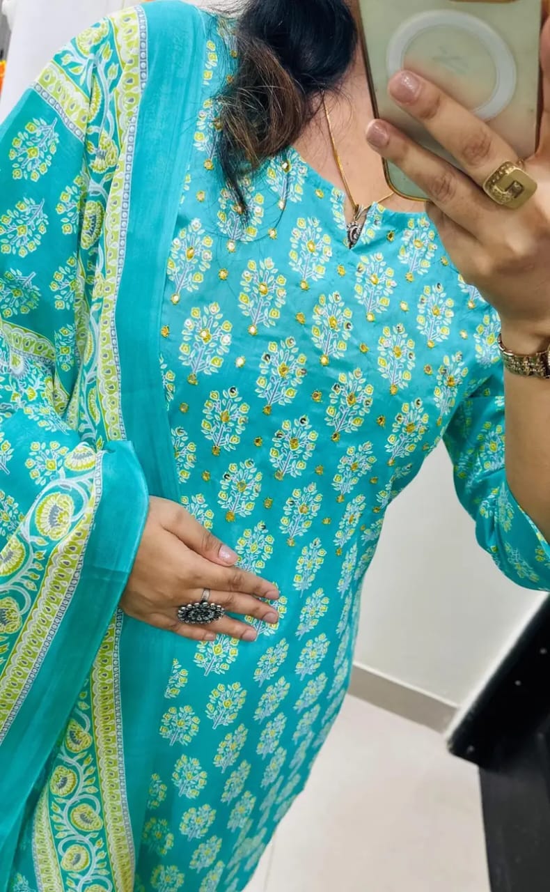 Biba Light Green Floral Print Straight Kurta
