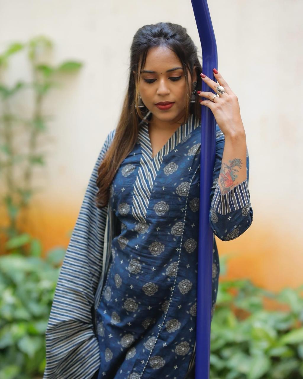 Biba Women Pure Cotton Kurta Palazzo Dupatta Set