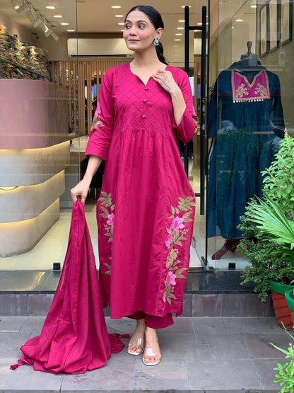 Pink Premium Mul Cotton Kurti Set