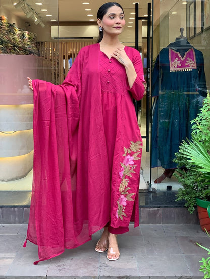 Pink Premium Mul Cotton Kurti Set