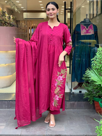 Pink Premium Mul Cotton Kurti Set