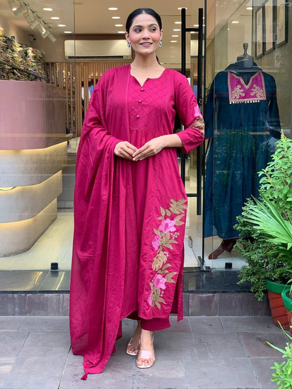Pink Premium Mul Cotton Kurti Set
