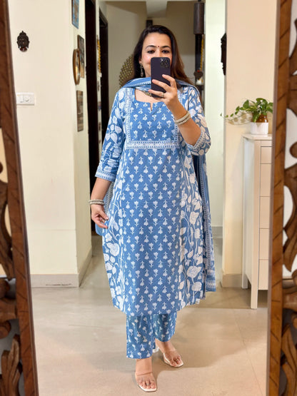 Biba Ice Blue Designer Azrak Cotton Suit