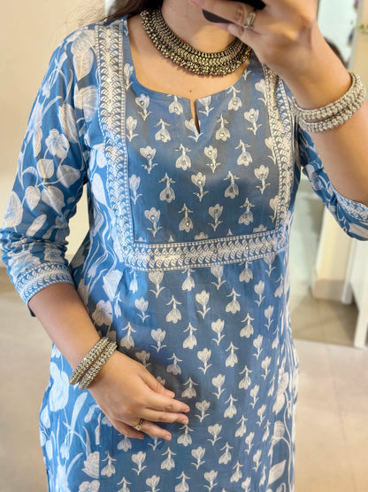 Biba Ice Blue Designer Azrak Cotton Suit