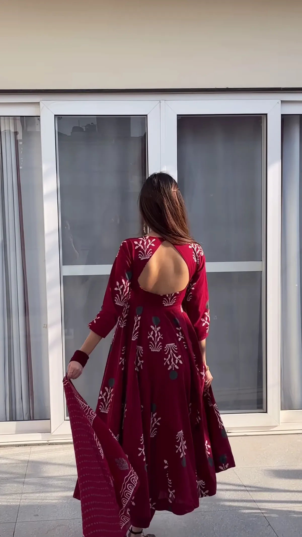 Biba Maroon Handblock Anarkali Set