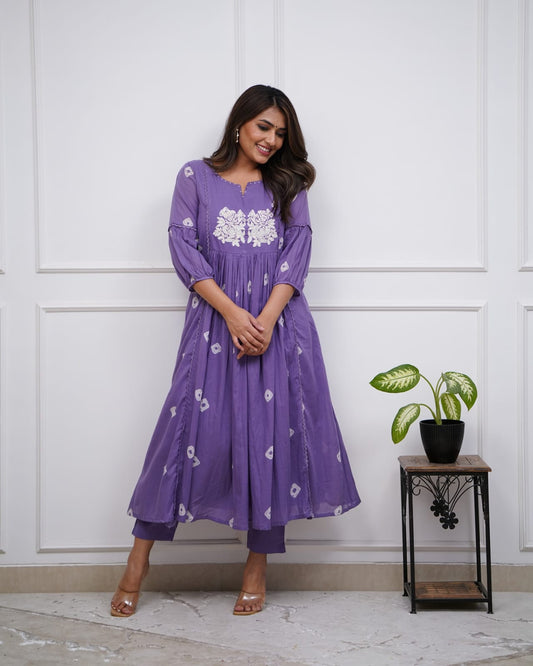 Biba Purple Cotton Flared Women Suit