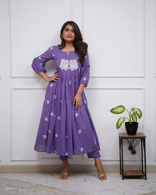 Biba Purple Cotton Flared Women Suit