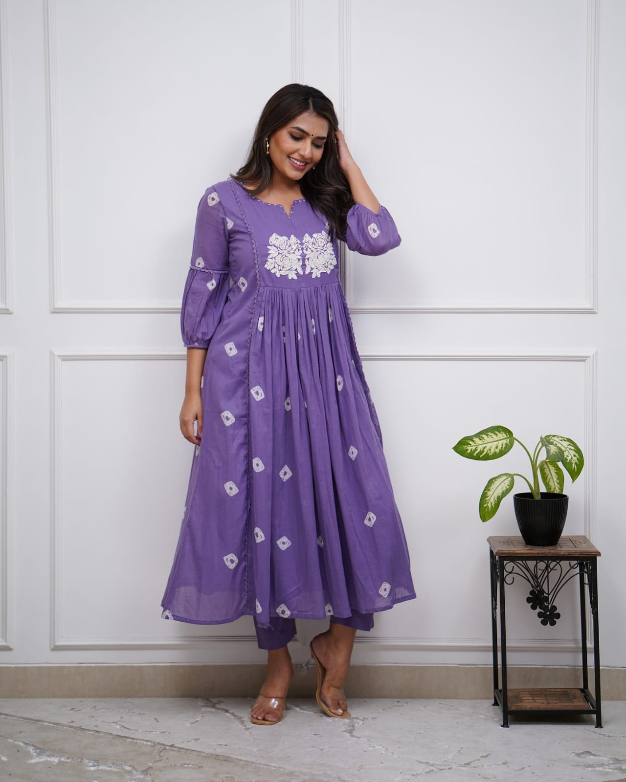 Biba Purple Cotton Flared Women Suit