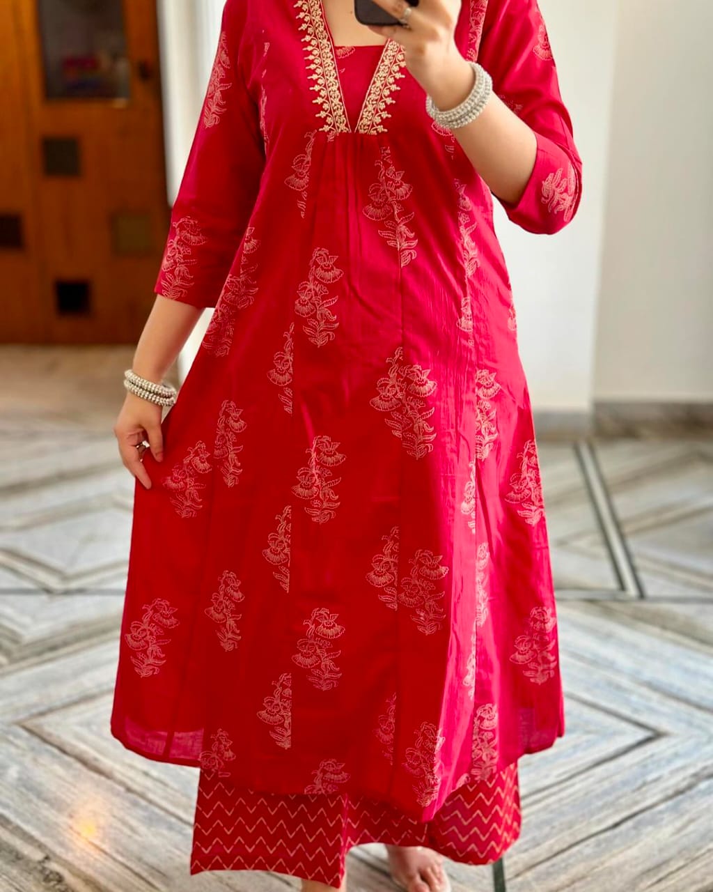Biba Red Women Kurta ,Pant And Dupatta Set