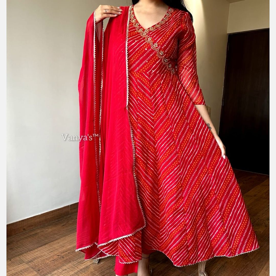 Biba Anarkali Kurta Set With Angrakha For Women (Red)