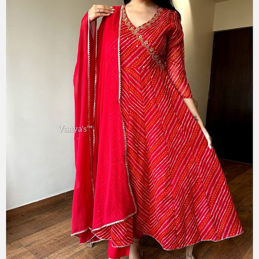 Biba Anarkali Kurta Set With Angrakha For Women (Red)