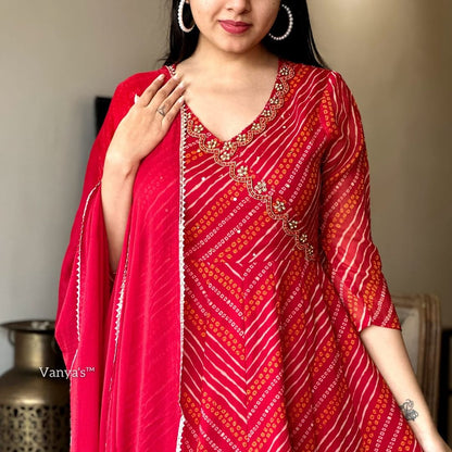Biba Anarkali Kurta Set With Angrakha For Women (Red)