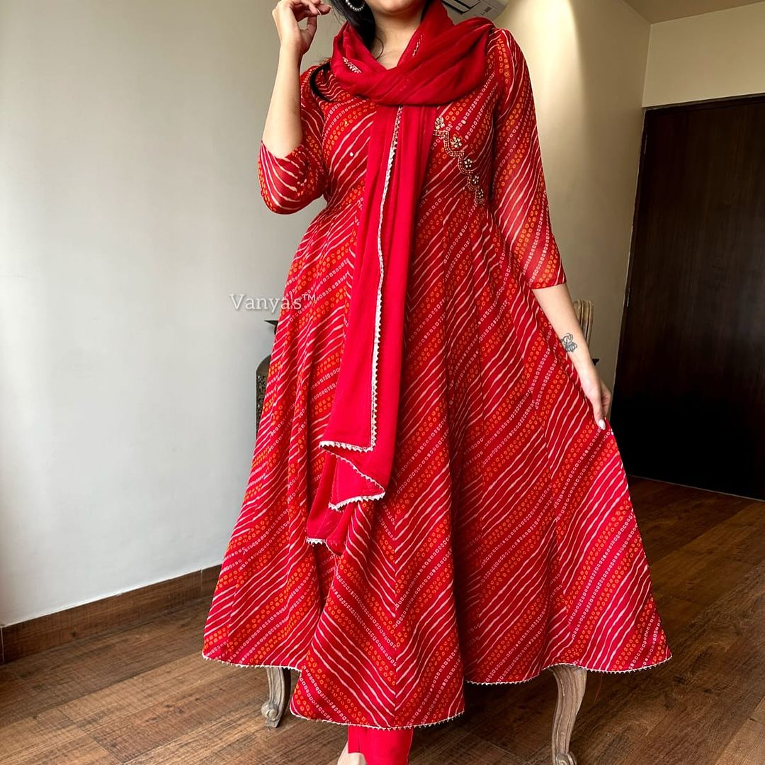 Biba Anarkali Kurta Set With Angrakha For Women (Red)