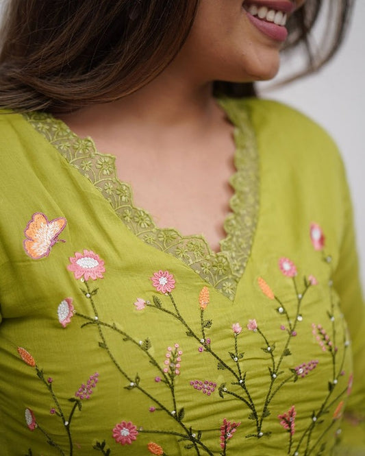 Biba Beautiful Embroidery and Sequence Work Set For Women (Green)