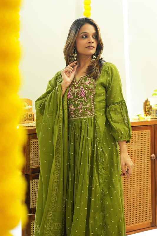 Biba Kurta Set With New Style For Women(Green)