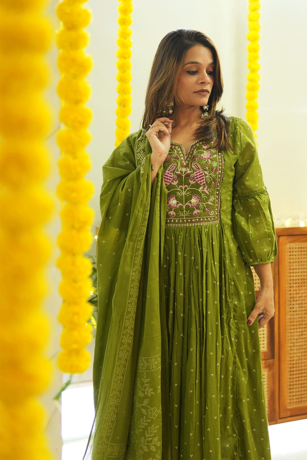 Biba Kurta Set With New Style For Women(Green)