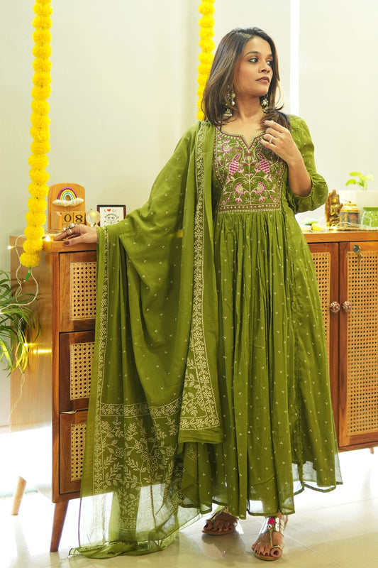 Biba Kurta Set With New Style For Women(Green)