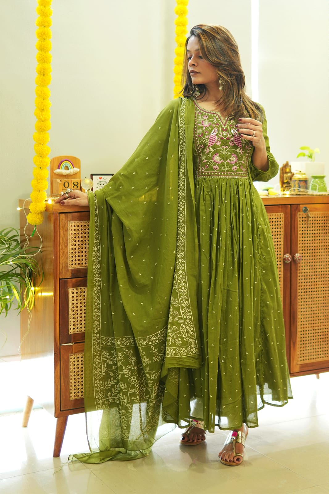 Biba Kurta Set With New Style For Women(Green)