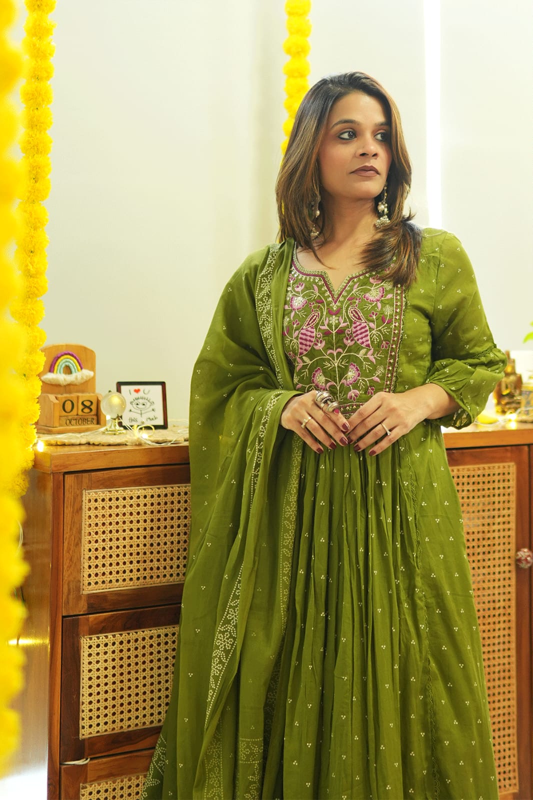 Biba Kurta Set With New Style For Women(Green)