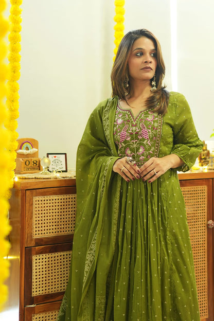 Biba Kurta Set With New Style For Women(Green)