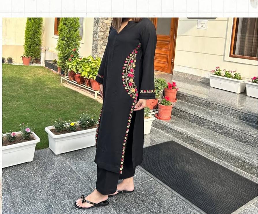 Biba Black Cotton A-Line Kurti With Pant Set For Women
