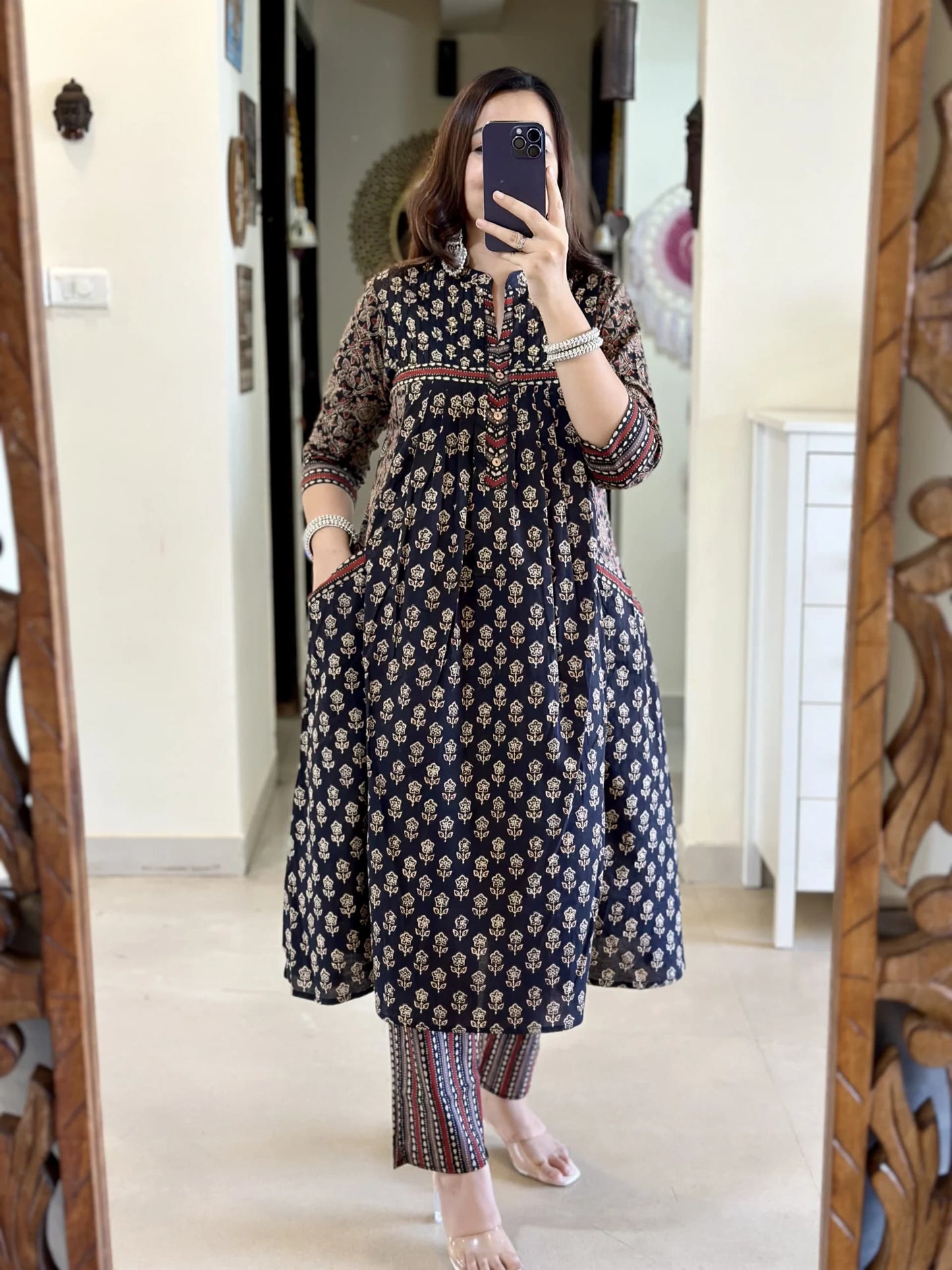 Biba Blue Anarkali Kurta Set With Dupatta Set For Women