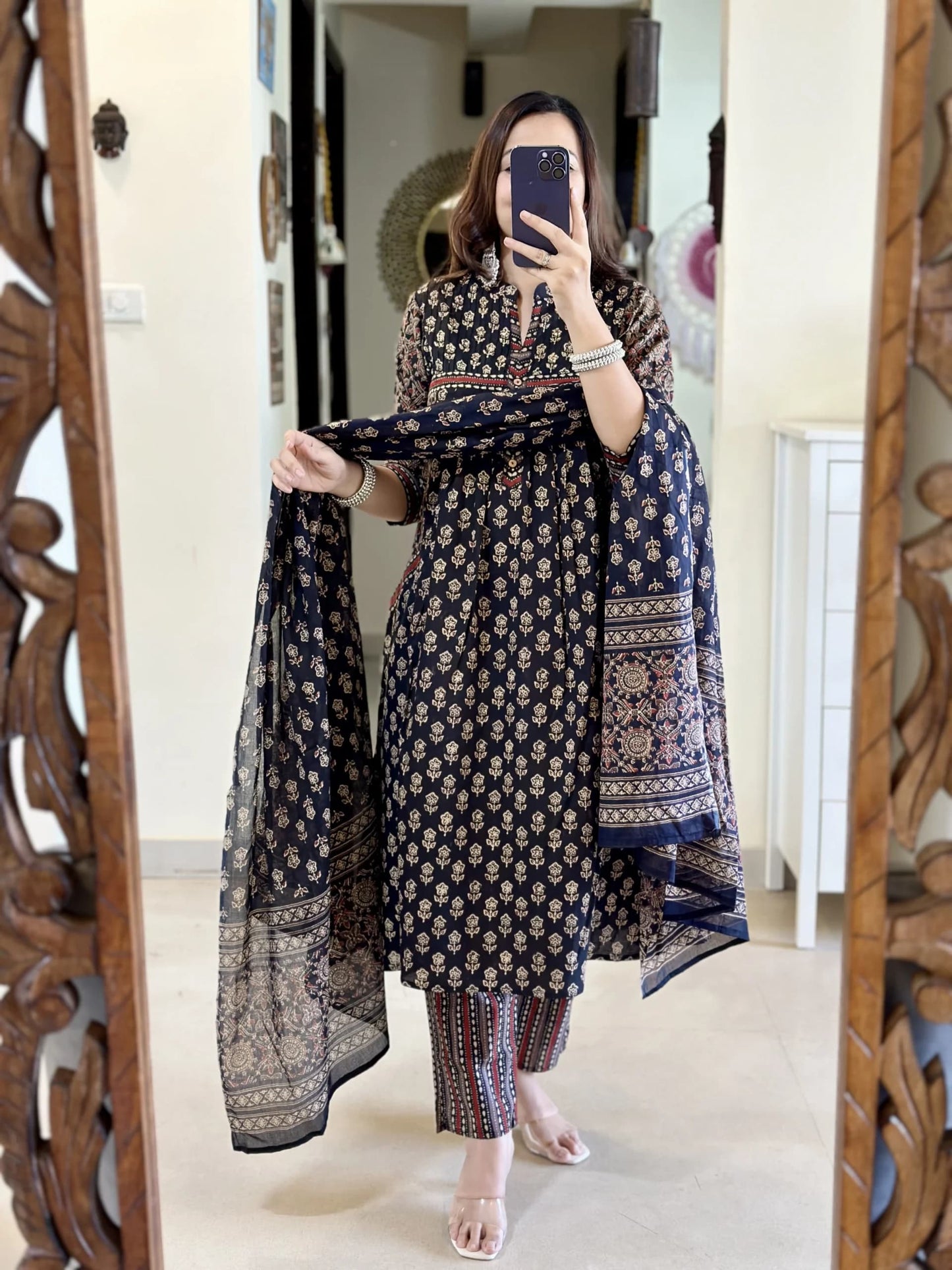 Biba Blue Anarkali Kurta Set With Dupatta Set For Women
