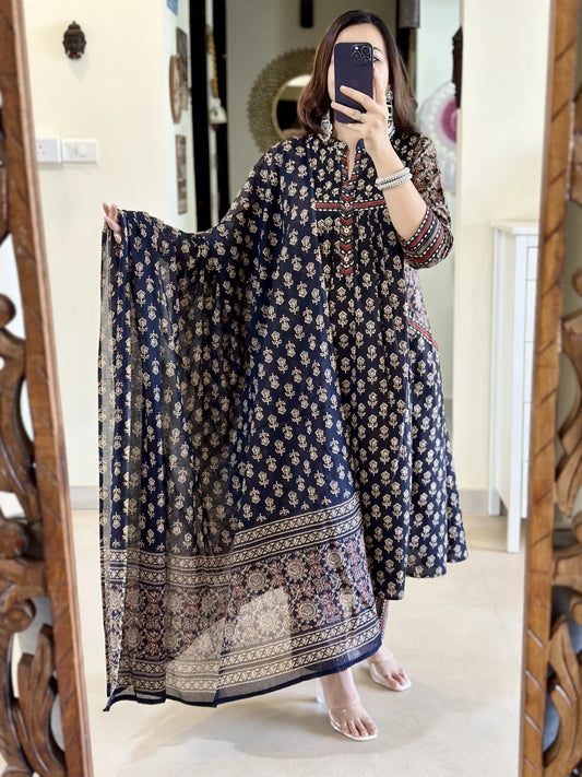 Biba Blue Anarkali Kurta Set With Dupatta Set For Women