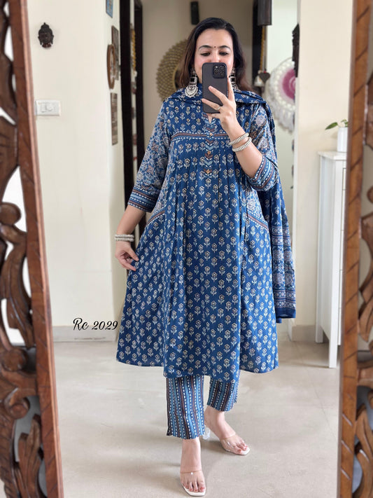 Biba Light Blue Anarkali Kurta Set With Dupatta Set For Women