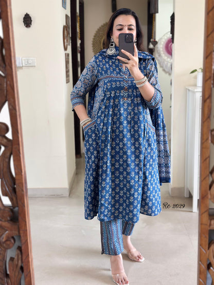 Biba Light Blue Anarkali Kurta Set With Dupatta Set For Women