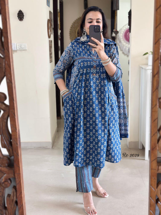 Biba Light Blue Anarkali Kurta Set With Dupatta Set For Women