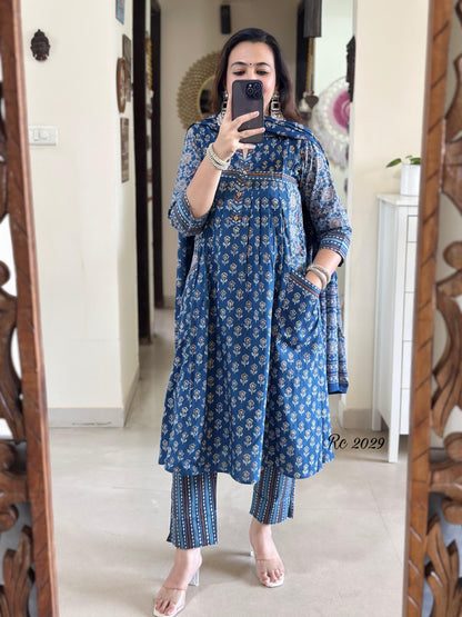 Biba Light Blue Anarkali Kurta Set With Dupatta Set For Women