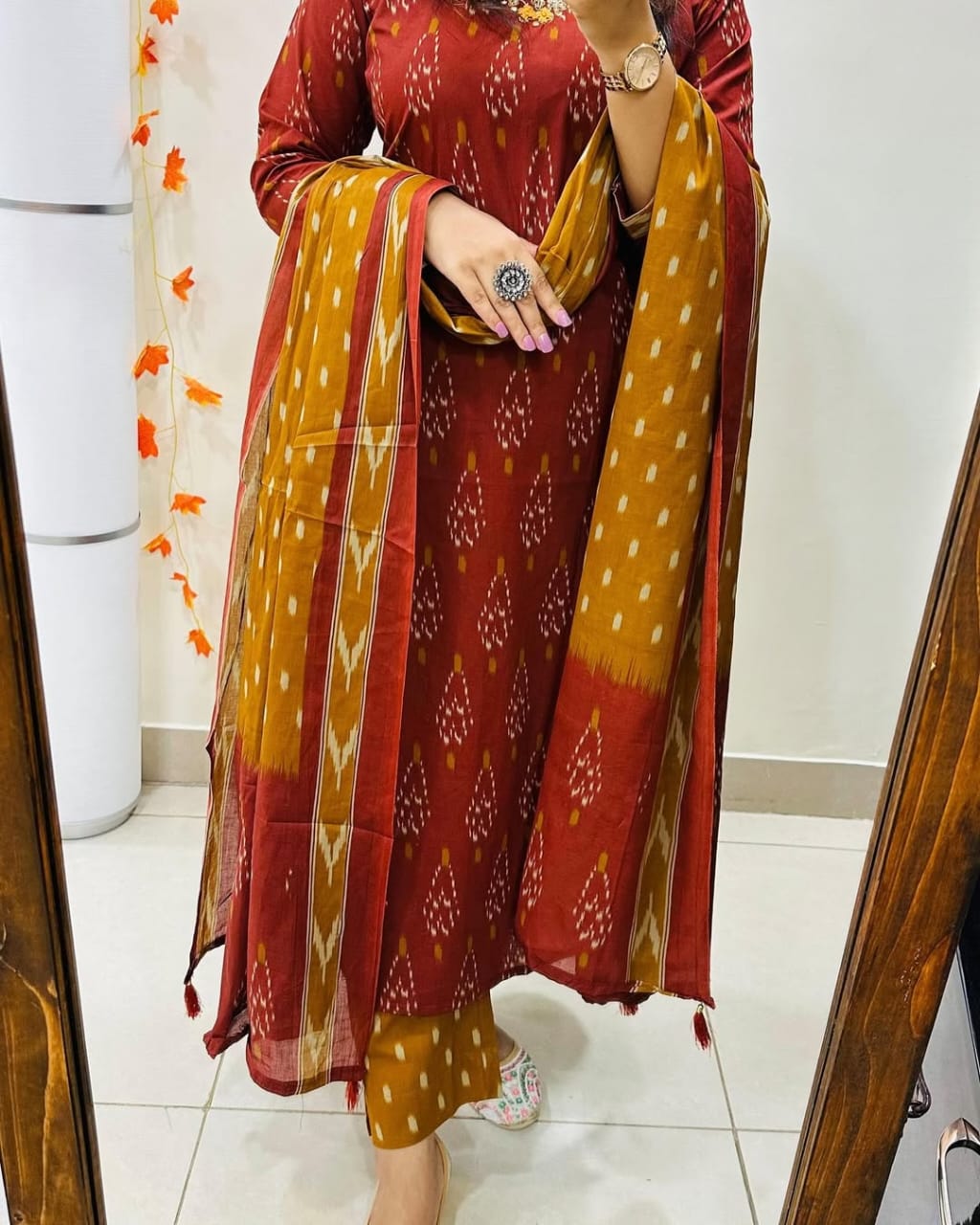 Biba Designer Ikkat Print with Kurti Pant & Dupatta Set