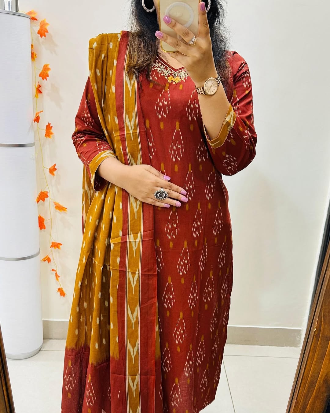 Biba Designer Ikkat Print with Kurti Pant & Dupatta Set