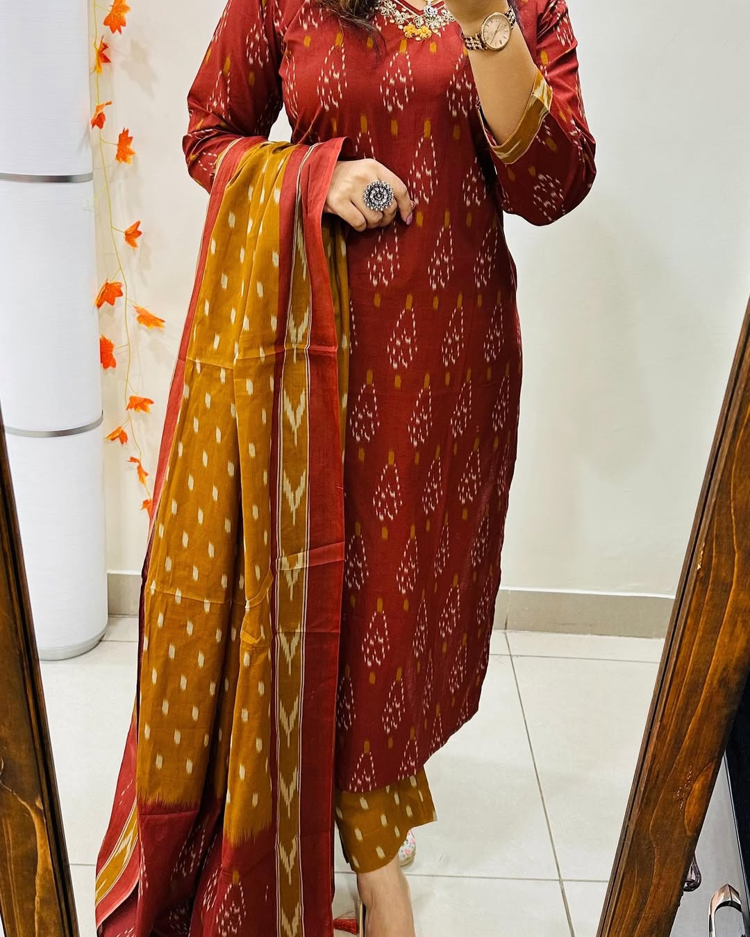 Biba Designer Ikkat Print with Kurti Pant & Dupatta Set