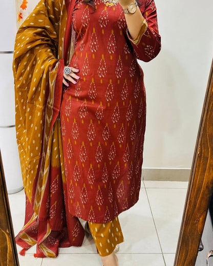 Biba Designer Ikkat Print with Kurti Pant & Dupatta Set
