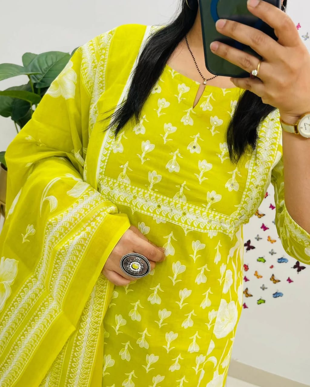 Biba Lemon Yellow Designer Azrak Cotton Suit