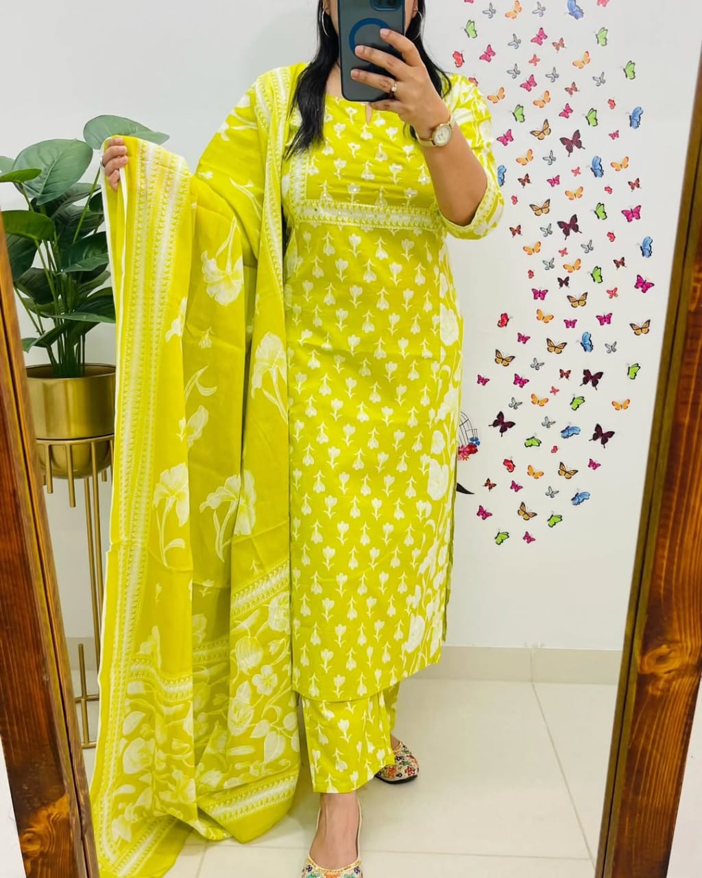 Biba Lemon Yellow Designer Azrak Cotton Suit